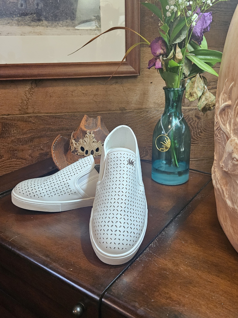 Michael Kors White Perforated Slip-On Sneakers